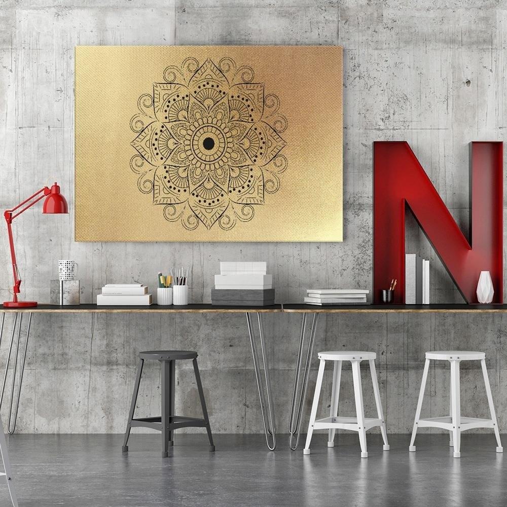 Feeby Obraz na plátně, zlatý geometrický motiv mandaly