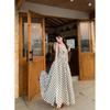 French Chic Polka Dot Summer Dress: Elegant Pleated Long Skirt with Slim Waist