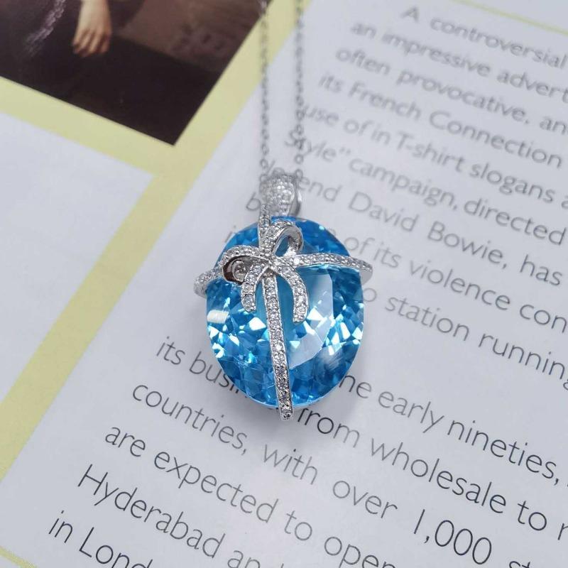 Přívěsek SACEGEMS 15*20mm Přírodní švýcarský modrý Topaz Přívěsek 925Sterling Silver Náhrdelník pro ženy Každodenní párty Jemný šperkový dárek