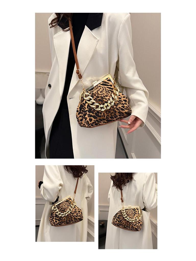 2025 Leopardenmuster Damen Mode Schultertasche mit dicker Kette - Europäischer & Amerikanischer Stil Trend