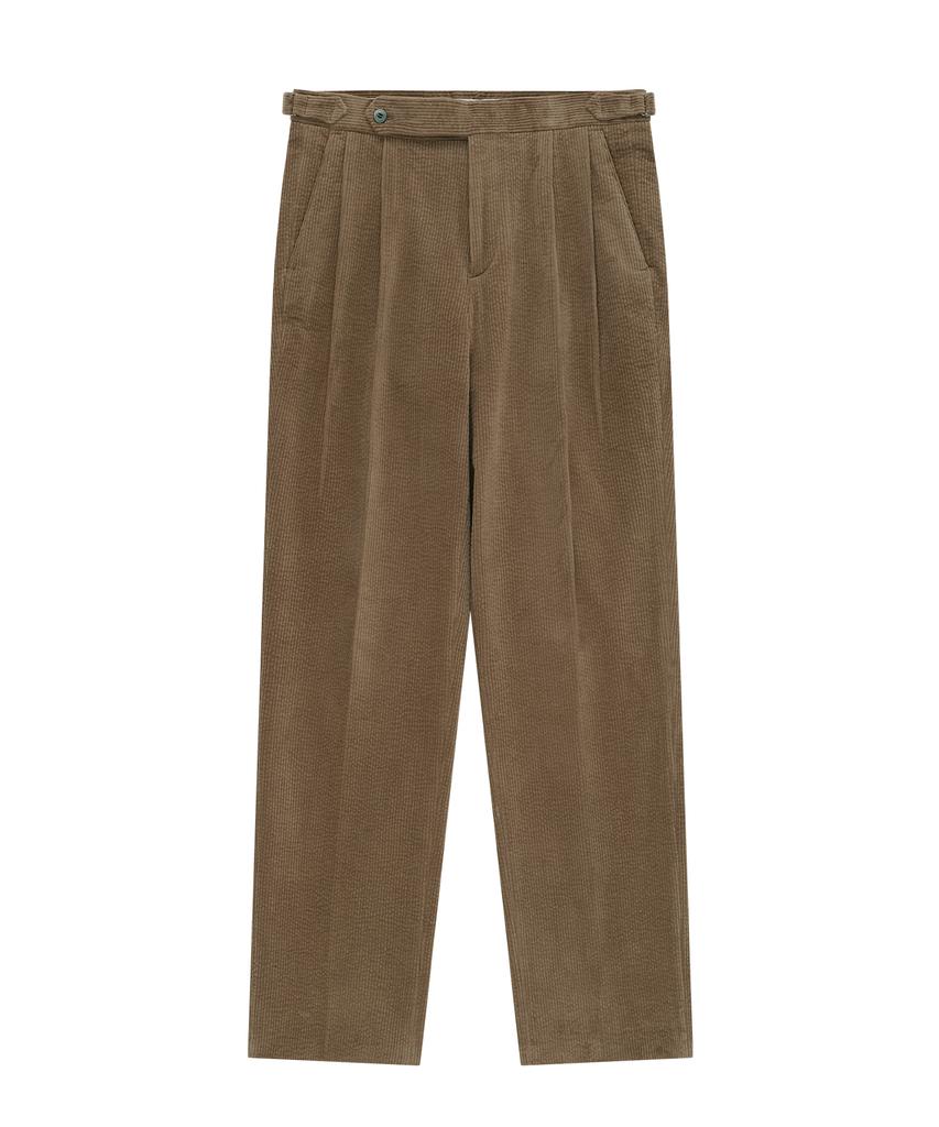 BELLIEF Corduroy Adjust Double-Pleated Relaxed Trouser (Beige)