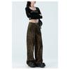 Womens High Waist Leopard Print Wide Leg Jeans Y2K Baggy Denim Trousers Streetwear