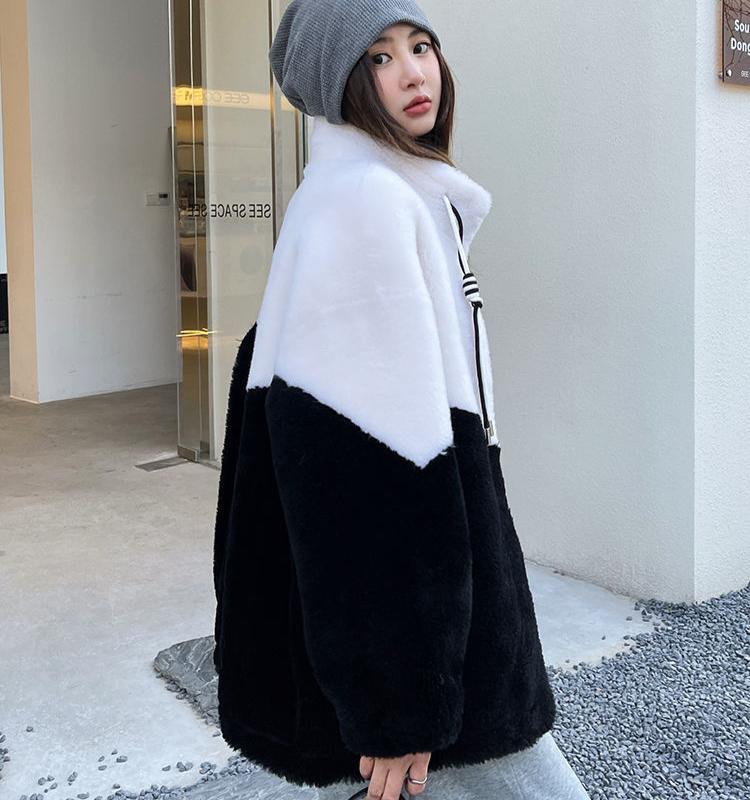 Luxury Lamb Fur Coat Women Shearling Jacket Winter Warm Mid Length Outerwear Fashion