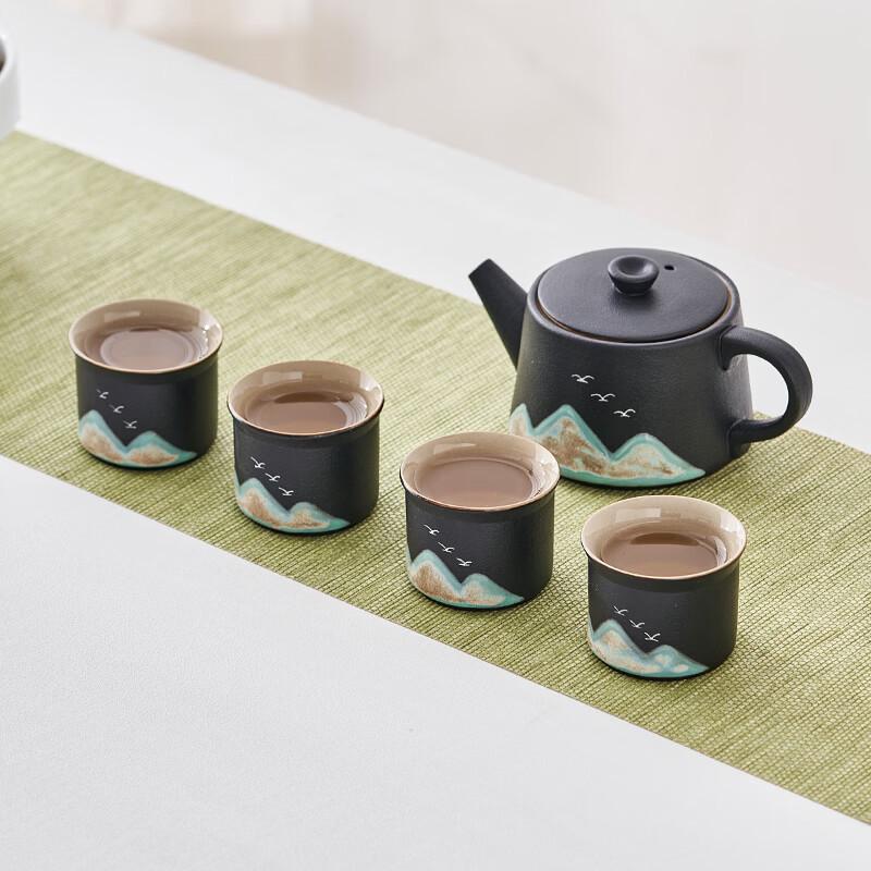 

Gold Inlaid Jade Mountain Ceramic Tea Set
