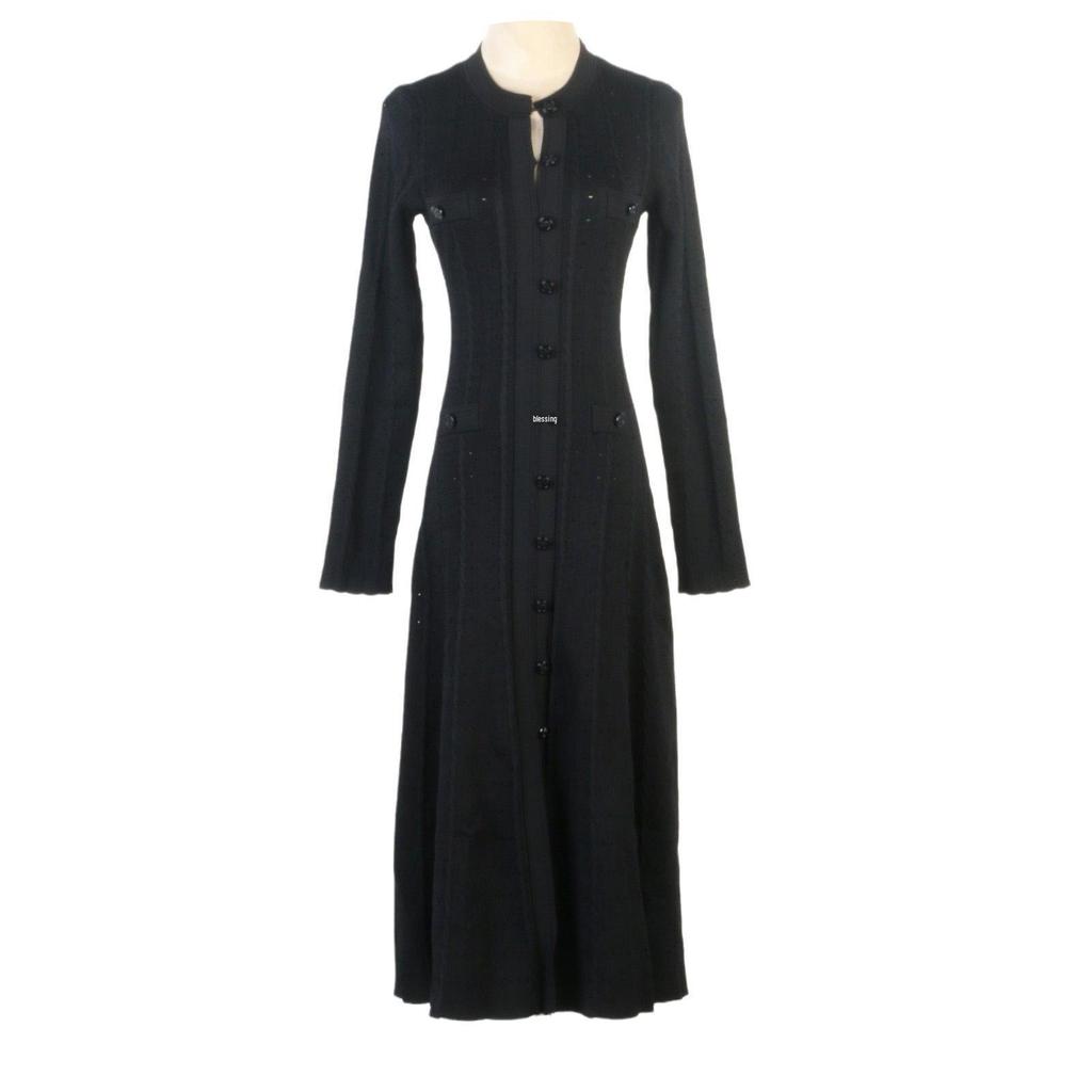 S Family 2024 Autumn French Niche Ribbed Knit Hollow-out Slim Dress