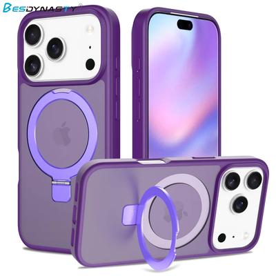 For Magsafe Fold Stand Magnetic Phone Case For iPhone 17 Air 16 15 16E 14 13 12 Pro Max Frosted Translucent Hard Cover