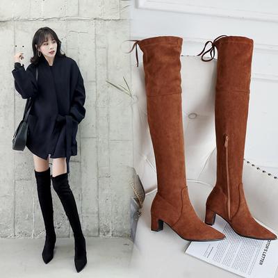 Moda 2025 Moda Botas de Camurça Sintética Slim Acima do Joelho Botas de Inverno Femininas Botas Sexy de Cano Alto Sapatos Femininos de Salto Alto Mulher 32 33 43