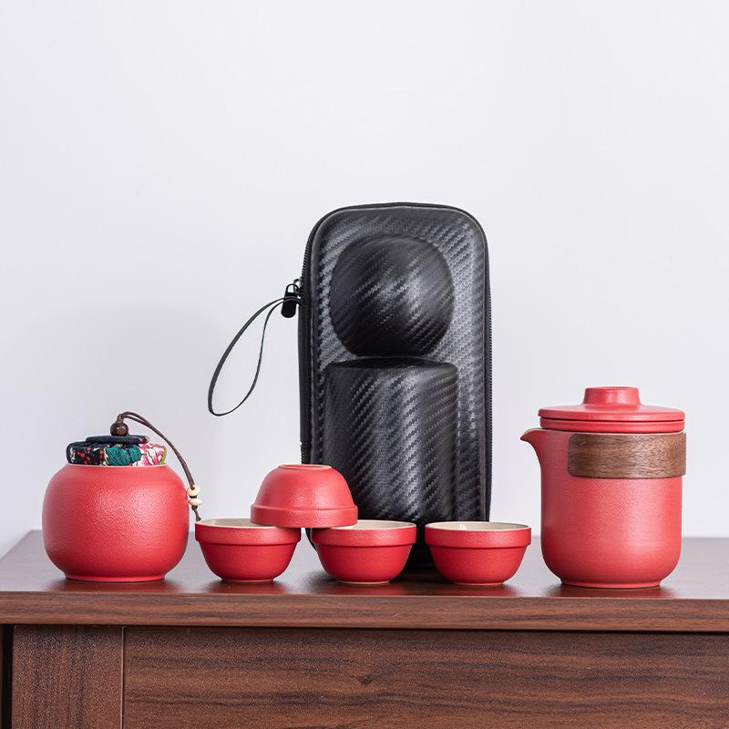 Travel Tea Set, Gift, High-end Ceramic Portable Outdoor Tea, One Pot of Four Cups, New Chinese Express Cup