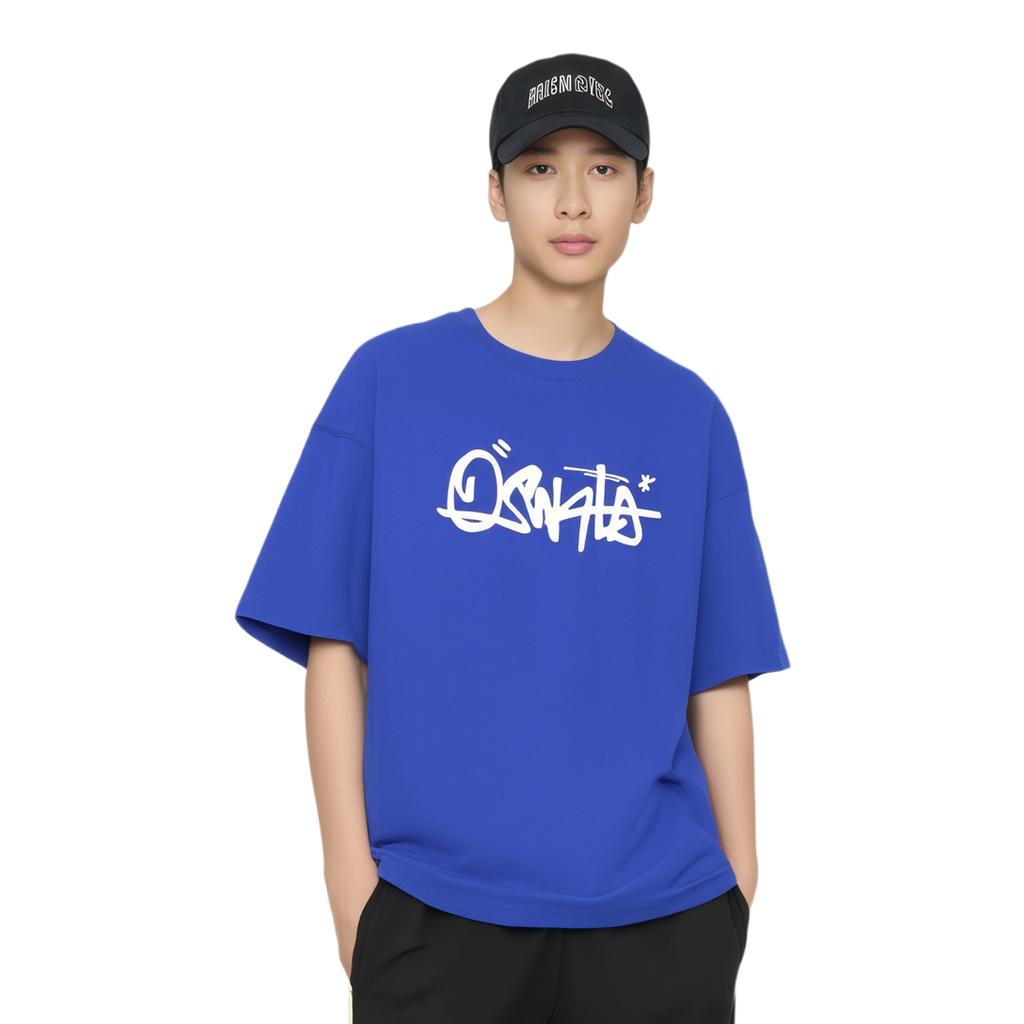 Li-Ning X Disney Oswald Series Cartoon And Letter Print Round Neck Loose Short Sleeve T-Shirt Unisex Tops Bright-Blue AHST313-3