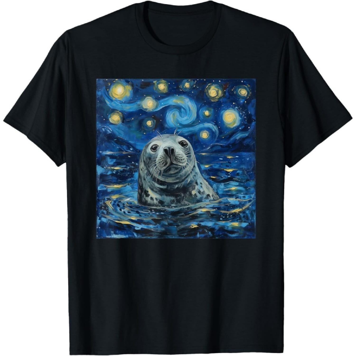 

Seal Sea Lion Van Gogh Style Starry Night T-Shirt XXXXXL чорний