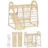 6 in 1 Kids Climbing Frame with Slide, Monkey Bars, Gymnastics Rings, Ladder, Climbing Net, for 3-6 Years, Natural Tone