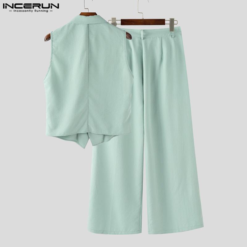 INCERUN Set da 2 PEZZI Gilet Senza Maniche Slim da Uomo e Pantaloni Lunghi Dritti