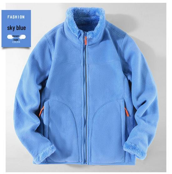 Boys and Women's Double-Sided Coral Fleece Jacket - Warm, Thickened Autumn/Winter Cardigan for Outdoor Use