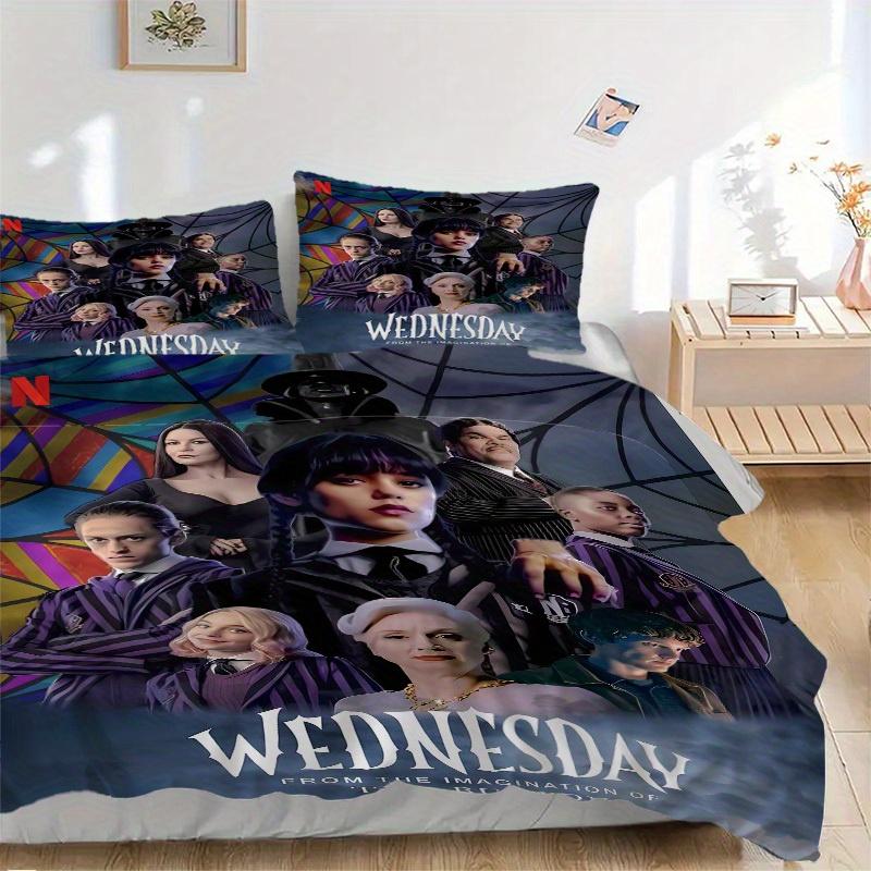 3pcs Wednesday Bedding Set Down Comforter Cover and Pillowcases, Suitable for All Seasons(No Insert)-0729035