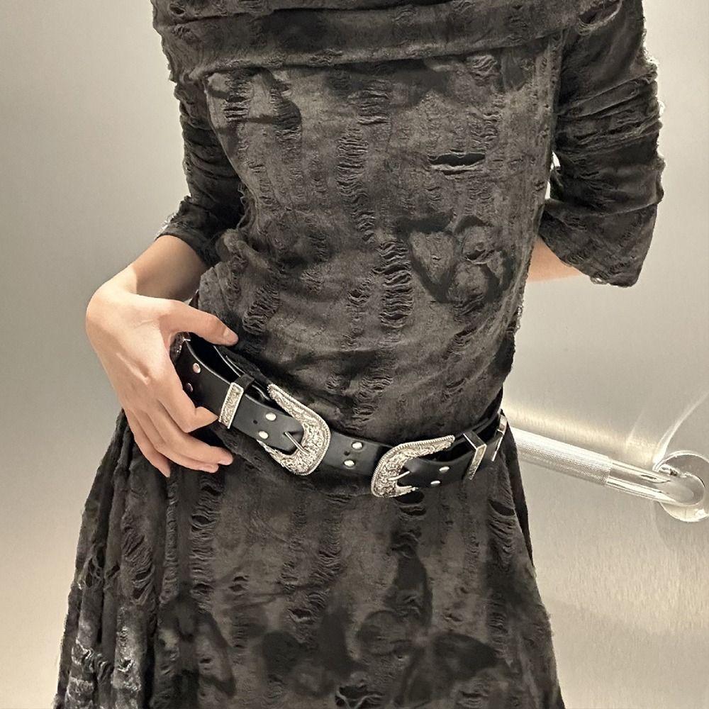 Vintage Women's Rivet Belt Y2k Dress Jeans Belt Retro Leather Waist Belt  Spicy Girls