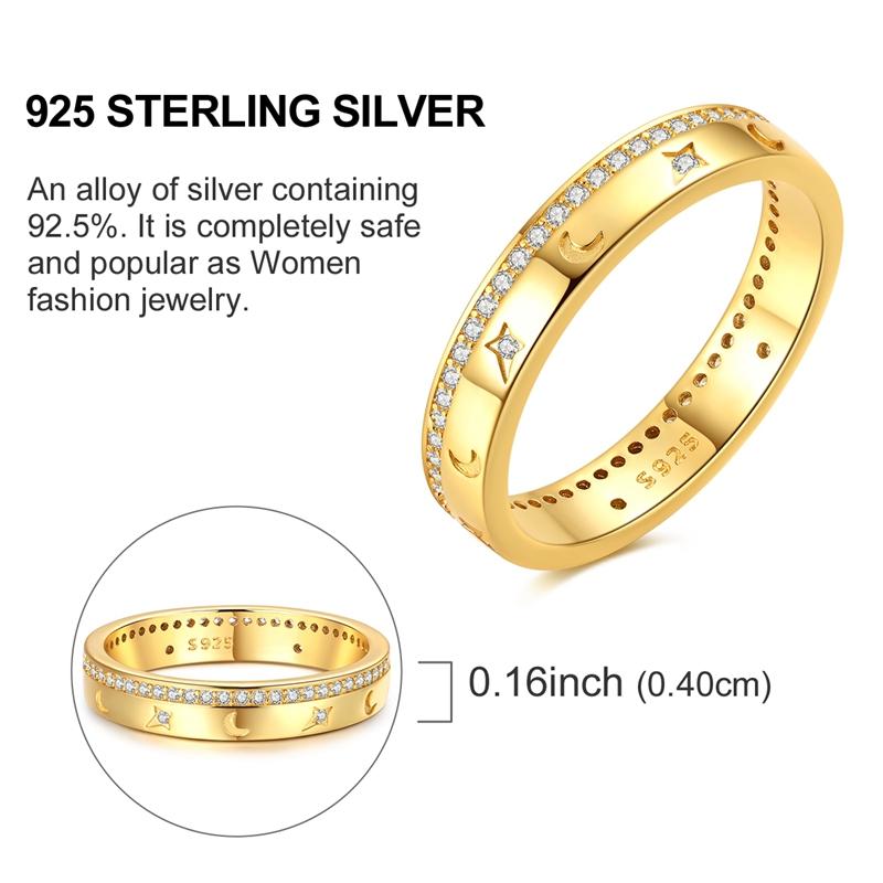 Ring 925 Sterling Silver Sparkling Gold Heart Star Moon Chain Ring For Women Man Girl Wedding Anniversary Part Ring Jewelry Gift