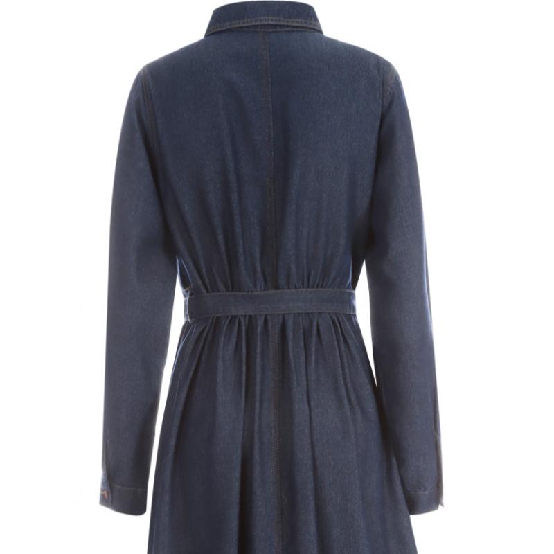 Shop Ripple Women Collar Neck Button Open Belted Denim Long Dress Jl Wdr 1584
