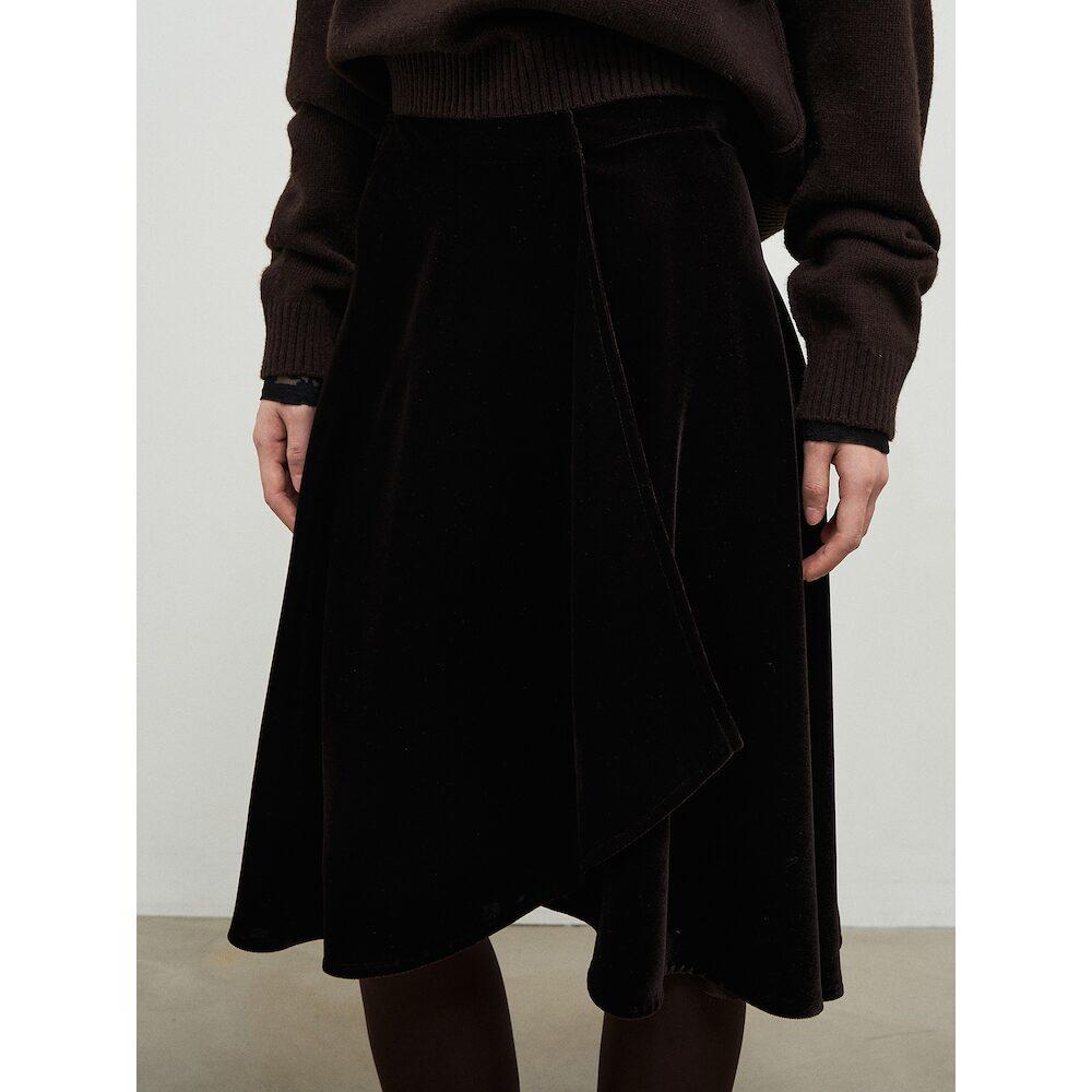 Anggae Velvet Midi Wrap Skirt Brown