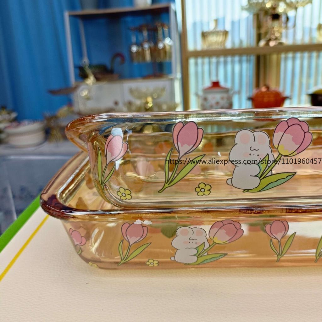 Glass Baking Tray Rectangular Square with Two Handles Perfect for Home Baking Serving Baking Loaf Pan