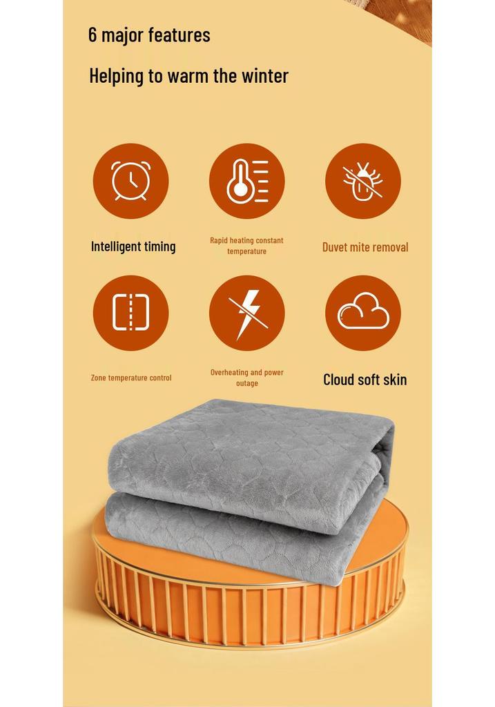 Smart Dual Control Electric Blanket - Milk Fleece, Temperature Control, Mite Removal, Ideal for Dorms & Homes