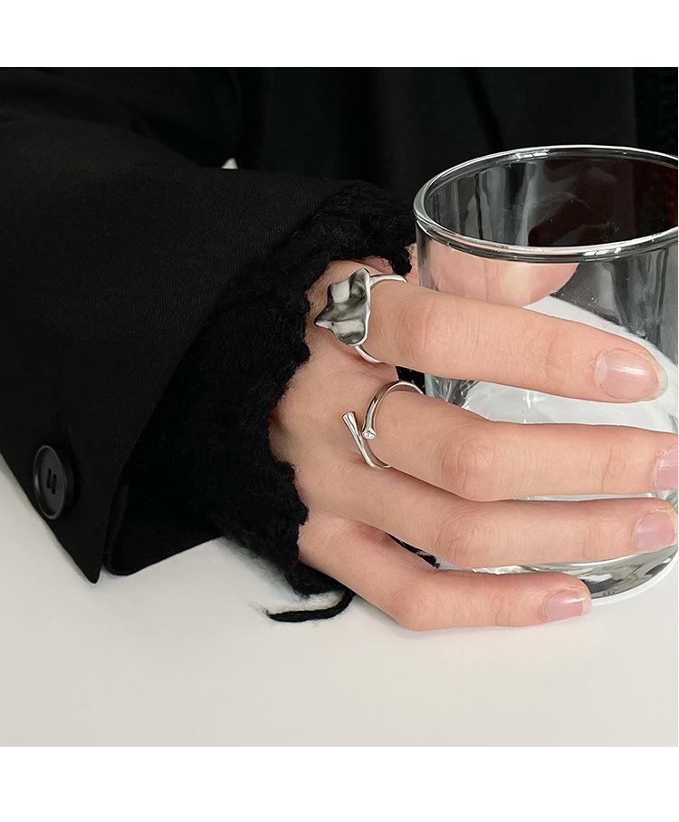 Spiegel Öffnung Verstellbarer Ring Damen Nischen Design Textur Blatt Französisch Trendig Cool Mode Zeigefinger Ring