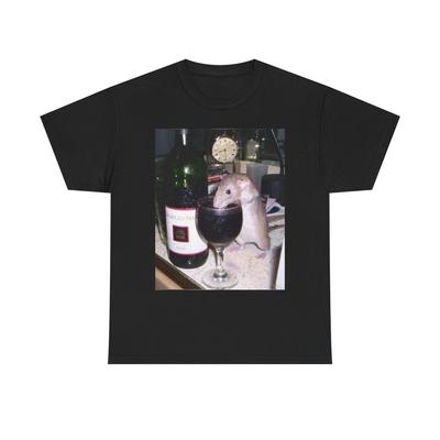 Rat Drinking Wine Funny Graphic T Shirt Unisex Heavy Cotton Tee BRAND NEW Unisex T-Shirt