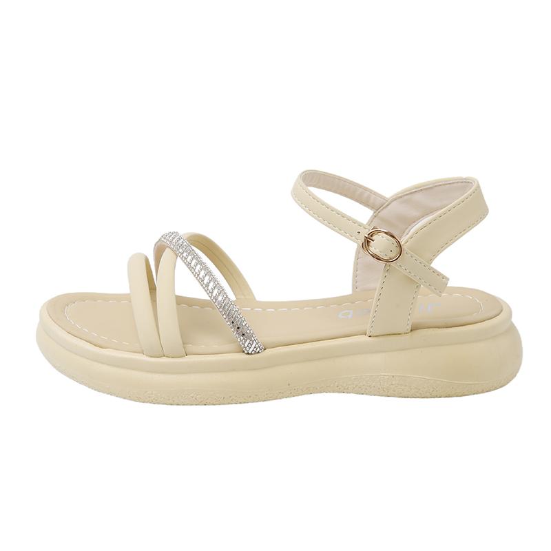 

2025 Sandals Buckle Strap Black Shoes for Women Summer Heels New Outside Beige Retro Beach Comfort Girls Clogs Low Solid Fabric 40 бежевый