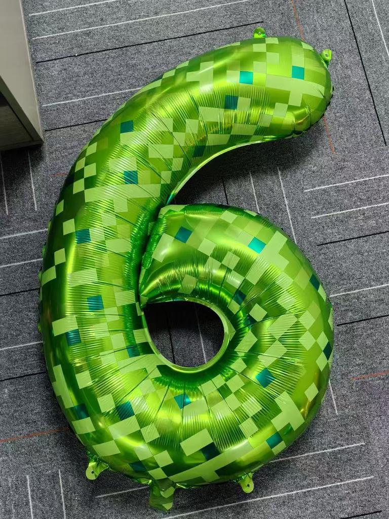 40Inch Green Mosaic Number Foil Balloon for Kids Game Theme Birthday Party Decoration Favors 0-9 Digital Balloon Supplies Gift