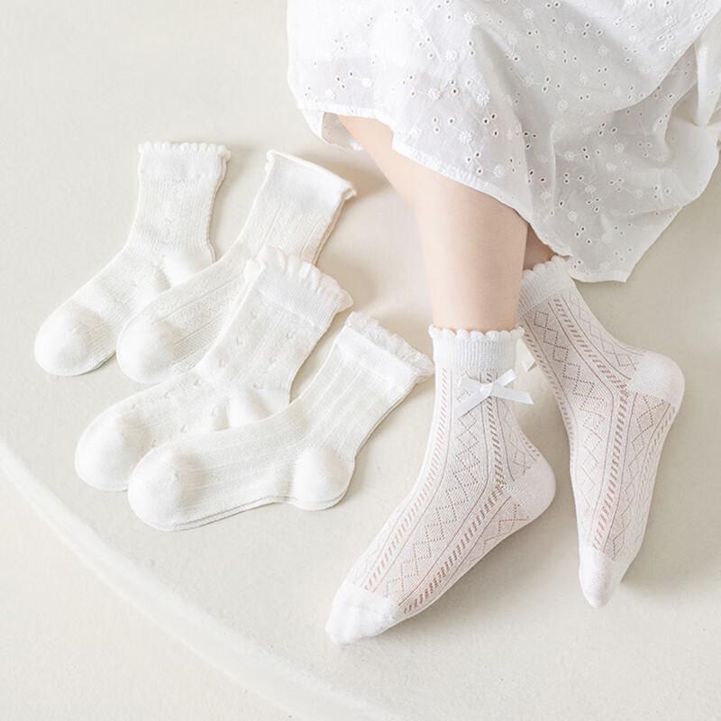 GUJIN Girls  Summer Breathable Bow Mid-Calf Socks M