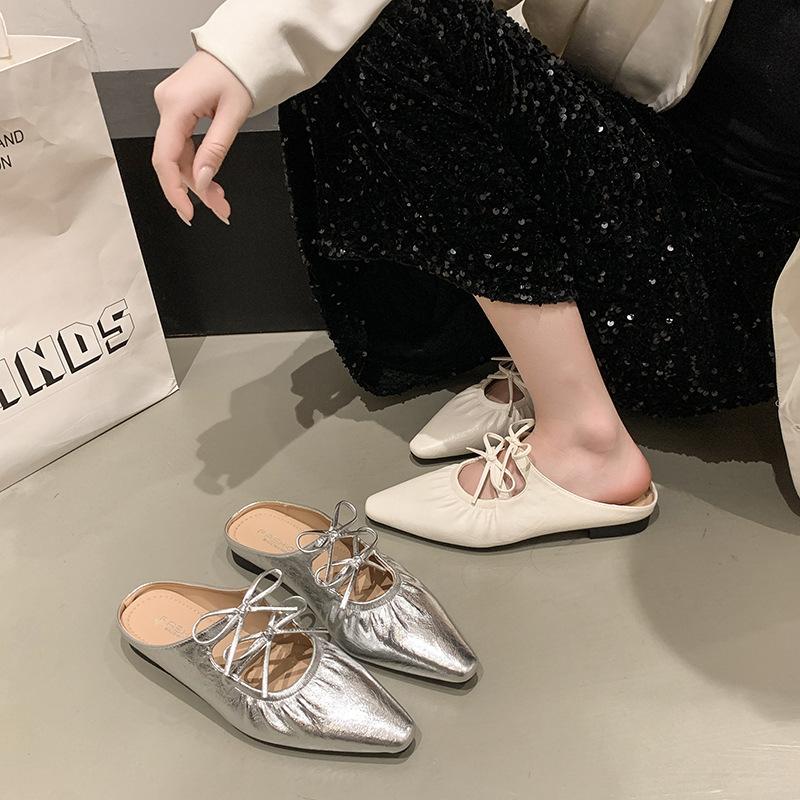 French bow bag head cool slippers women's summer wear 2025 new fairy style flat half slippers fashion sandals