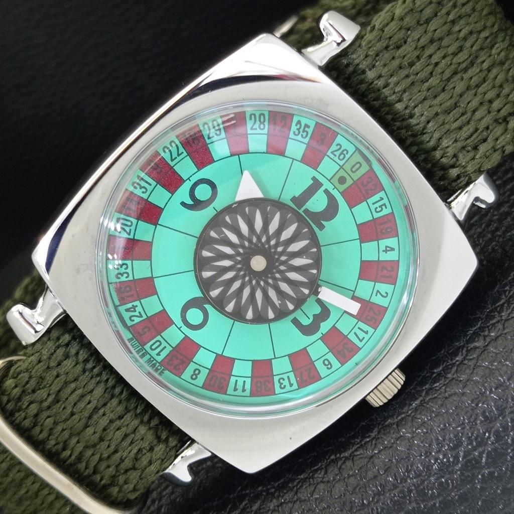 

HAND-WINDING SWISS MENS VINTAGE POKER FACE REFURBISHED SEA GREEN WATCH a700931-5 R205a-a700931