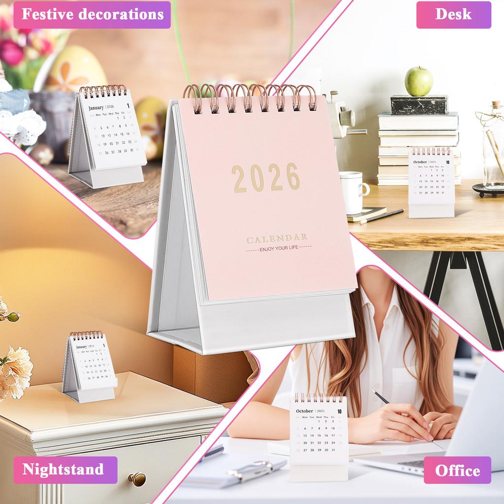 2026 Mini Desk Calendar Sleek Standing Flip Tabletop Calendar Daily Use Monthly Planner for Office Home Management
