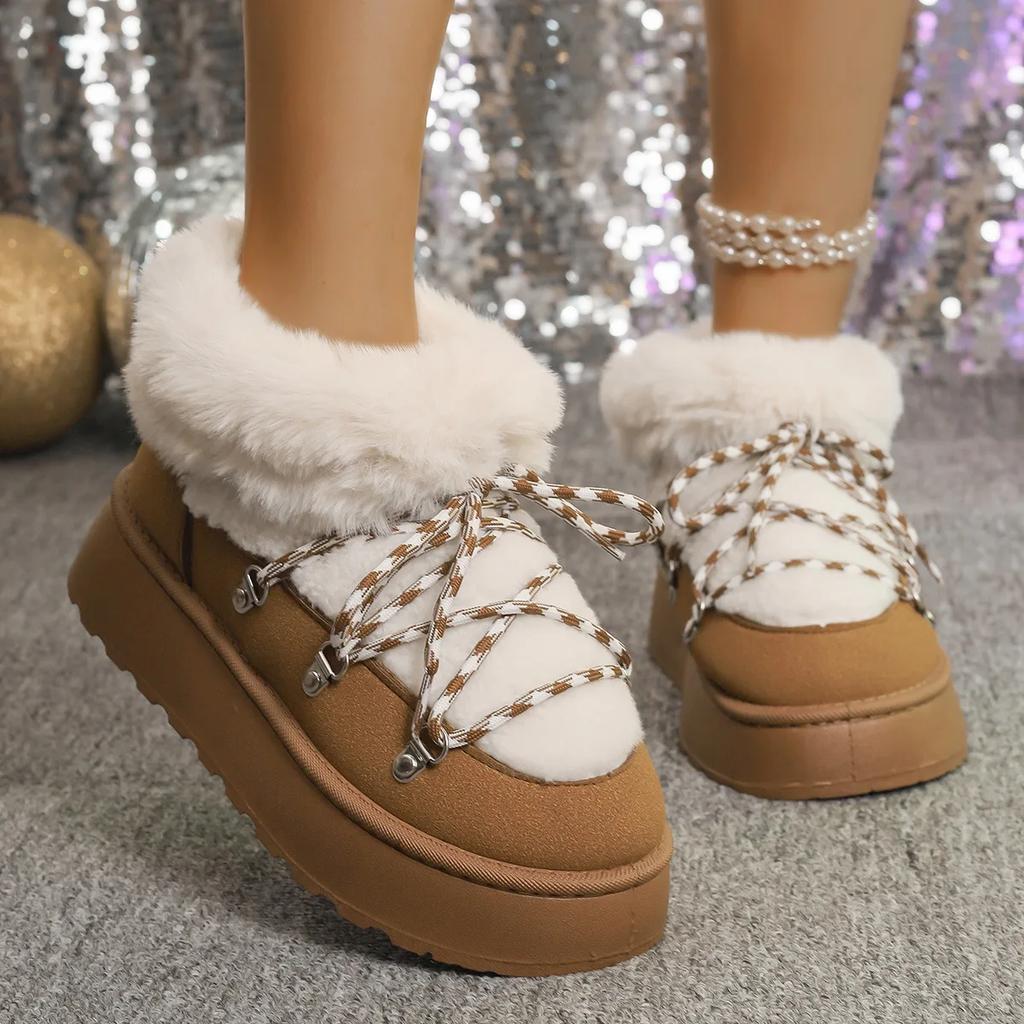 Fashion New Thick-soled Women's Snow Boots Plush Lace Non-slip Wear-resistant Cotton Boots for Winter Zapatillas Mujer 36-43