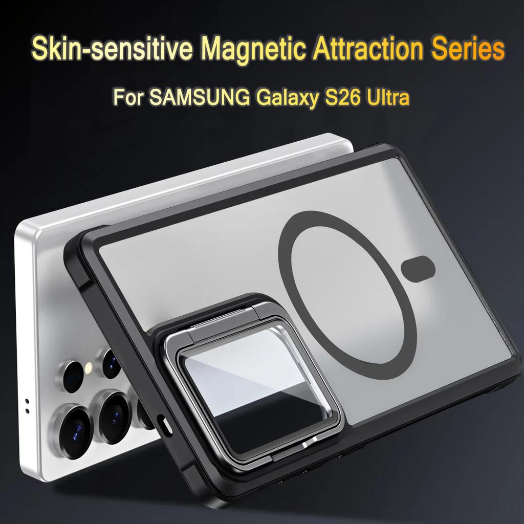 Funda Magnética para Teléfono Sensible a la Piel Para Samsung S26 Ultra S24 Plus S23 S22 S21 FE S25 Ultra Para Magsafe Soporte de Cristal para Cámara Cubierta