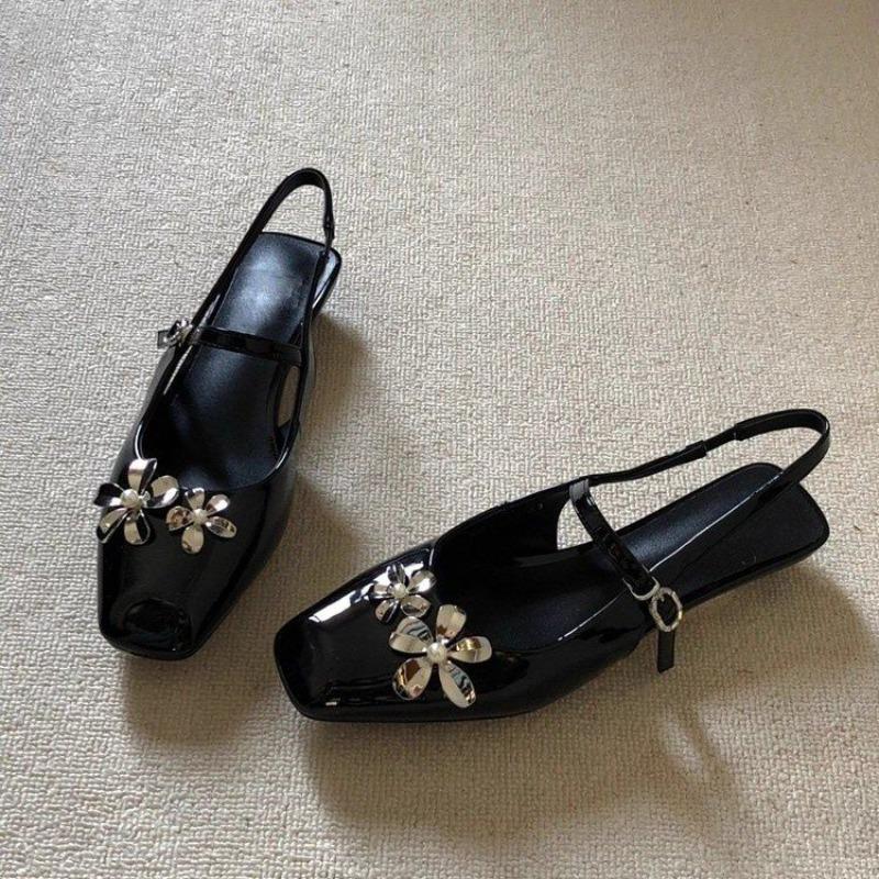 Fashion Baotou Sandals Women's Summer New Square Toe Shallow Mouth One Strap Flower Non-slip Block Heel Shoes