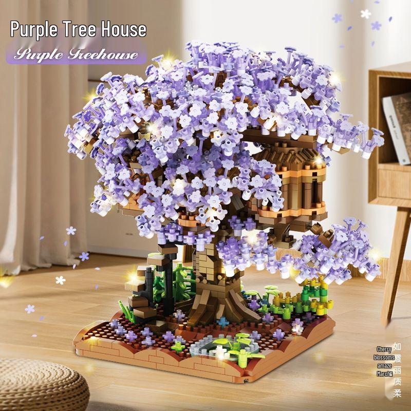 Compatible Purple Cherry Blossom Tree House for Lego with Castle Bouquet, Assembly Toys for Kids, Gift & Exquisite Ornament