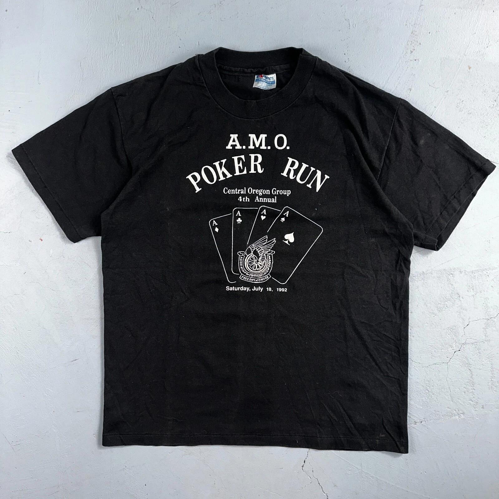 Hanes 1982 Poker Run VTG T Shirt Aces Cool Black 80s AMO Central Oregon July 18 4XL