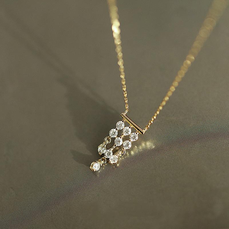 French Luxury Silver Plated 14k Gold Necklace Gorgeous Vintage Tassel Zircon Pendant Necklace For Women Jewelry