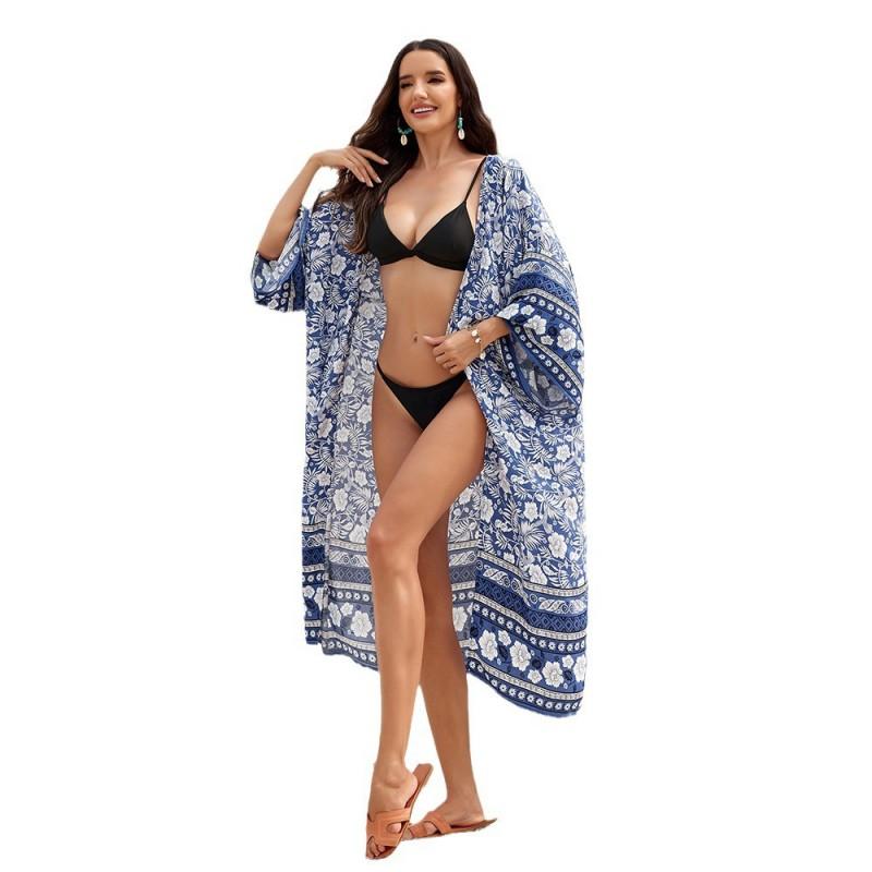 Boho Beach Cover Up Kimono Style Cotton Swimwear Overlay Women Lightweight UV Protection Coverup In 3 Colors