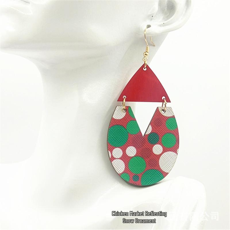 Red Hollow Spliced Creative Christmas Leather Dangle Earrings