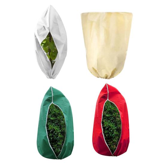Winter Plant Cover Breathable Freeze Protection Pouch Reusable Frost Blanket with Zipper Drawstring for Outdoor Potted Plants Shrub