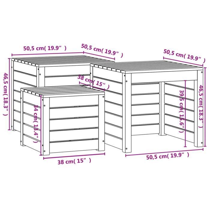VidaXL Ensemble de boîtes de jardin 3 pcs marron miel bois pin massif 823958
