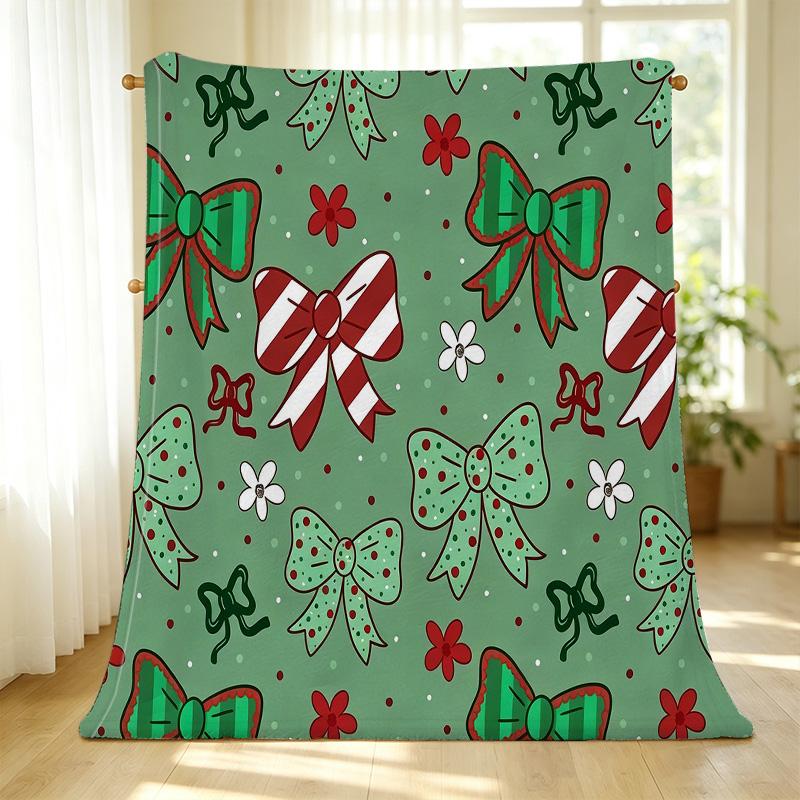 Lightweight Flannel Throw Blanket, Bow Knot Design, Soft Cozy Warm, Versatile for Sofa, Bed, Car & Christmas Home Use