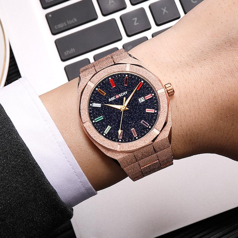 Waterproof Quartz Wristwatches Luxury All Stainless Steel Paul Rich Style Hip Hop Luminous Star Dust Frosted Watch