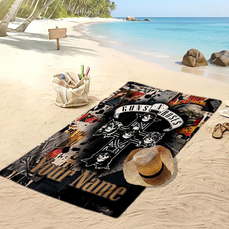 Asciugamano da Spiaggia Personalizzato Guns N’ Roses, Stampa il Tuo Nome Testo Asciugamano Leggero Assorbente per Nuoto Viaggio