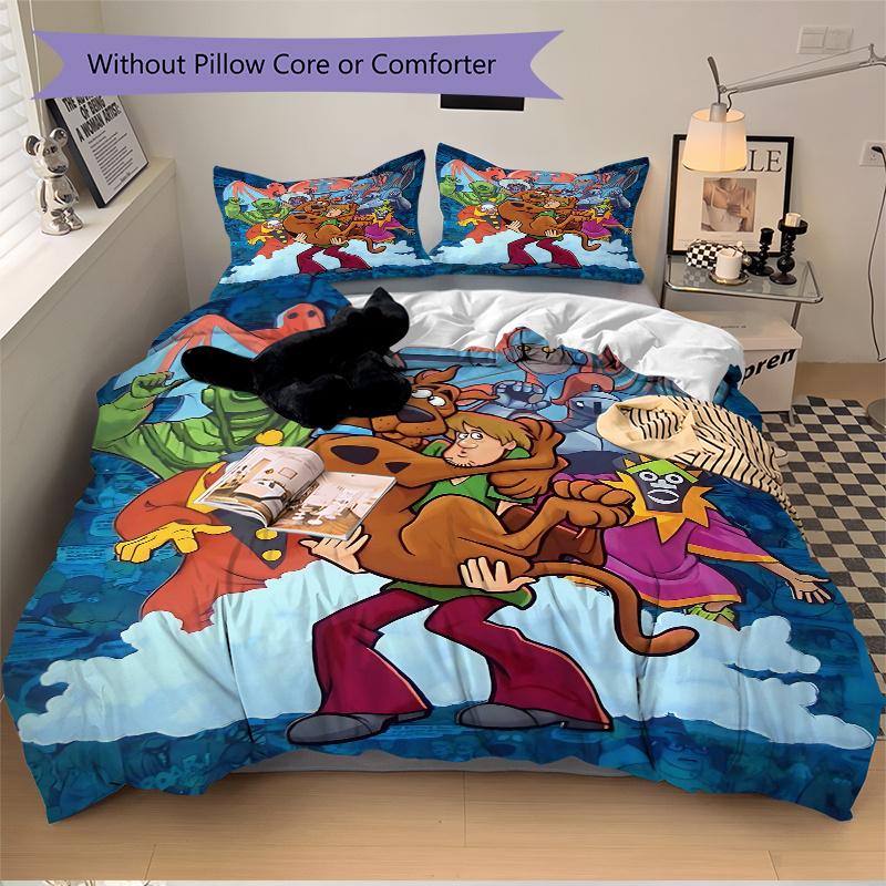 3pcs Scooby Doo and the Mystery of the Cosmic Creatures Quilt Cover Set (1 Quilt Cover + 2 Pillowcases Without Pillow Core), High-Definition Prin