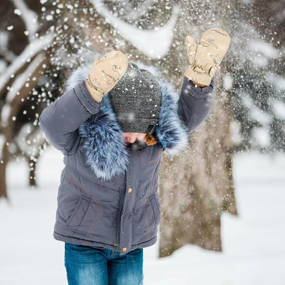 INOGIH Toddler Winter Warm Waterproof Mittens Outdoor Lined-Fleece Snow-Gloves for 2-8 Years Old