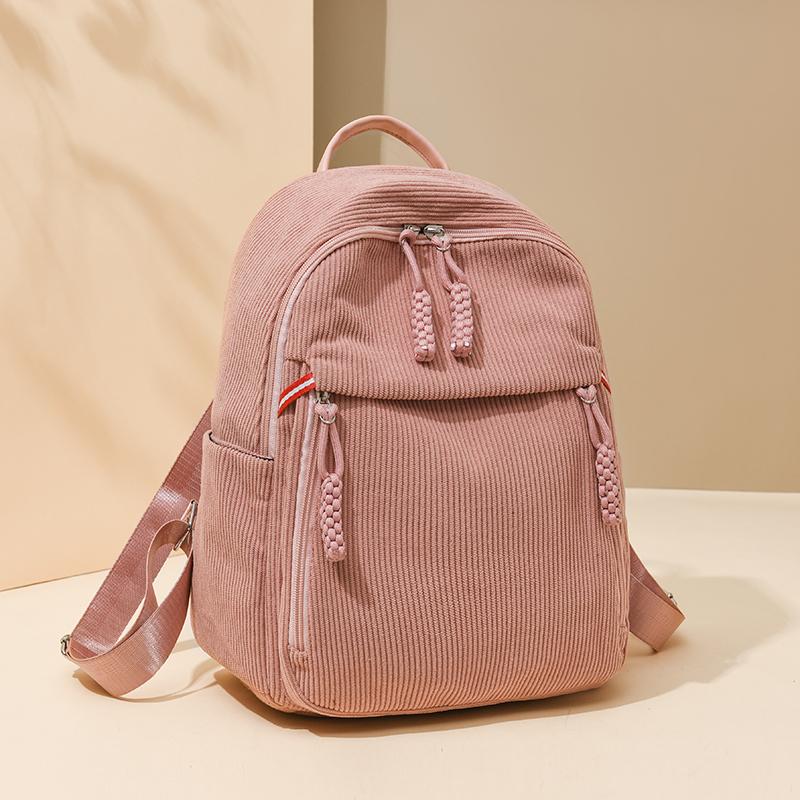 Lightweight Backpack Women's Large Capacity Commuter Travel Bag Corduroy Student Schoolbag