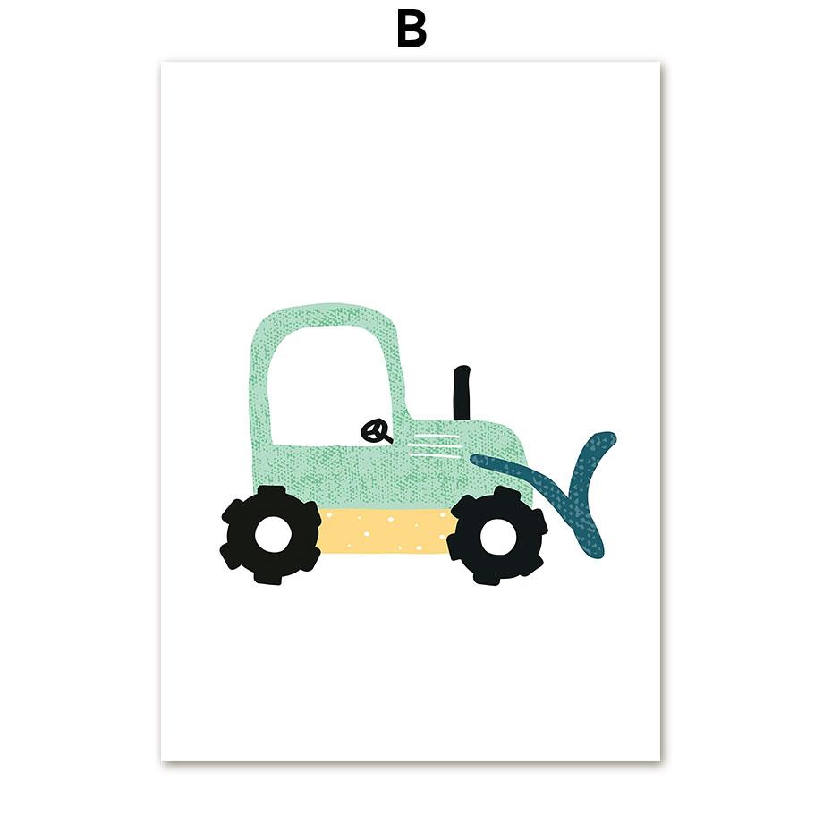 Crane Excavator Tractor Truck Alphabet Number Posters And Prints Canvas Painting Nordic Wall Art Pictures Kids Room Home Decor