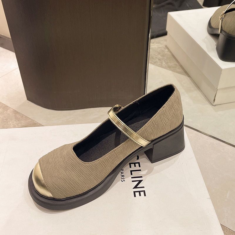 Shallow French high-heeled Mary Jane shoes thick heel square head temperament spring and autumn new fashion single shoes women